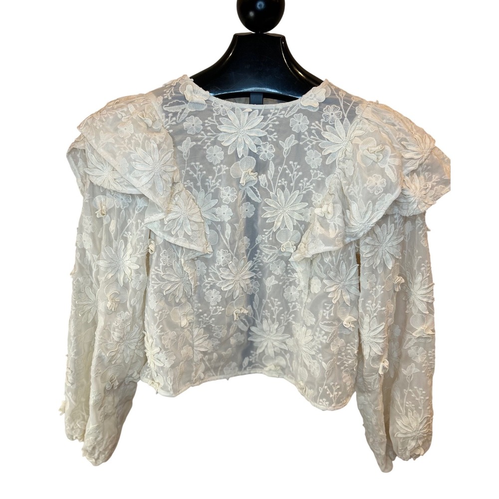 NWT House of Harlow‎ 1960 Ivory Lace Floral Ruffle Long Sleeve Blouse Top